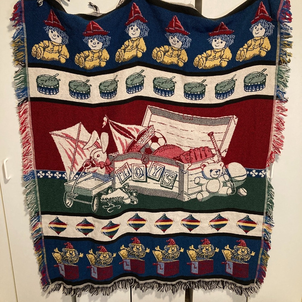 Crown Crafts Vintage t Blanket Tapestry 46 X 56 Child's Toy Box , Nursery, Kids
